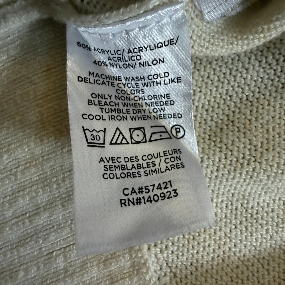 LOFT Womens Striped V-Neck Sweater Cream Pink Orange‎ Grey Size M Relaxed Fit